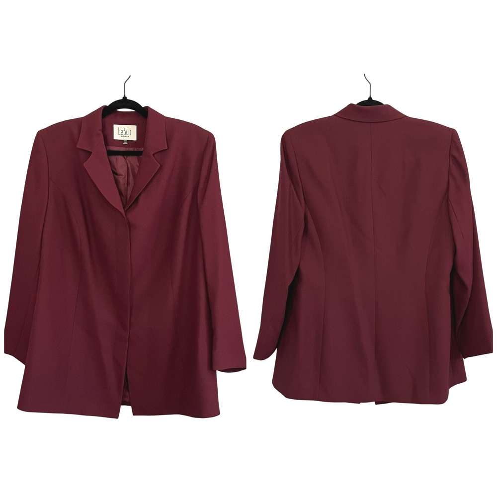 Vintage Le‎ Suit Burgundy Wedding Guest Skirt Suit 14W Embroidered Event - Picture 3 of 13